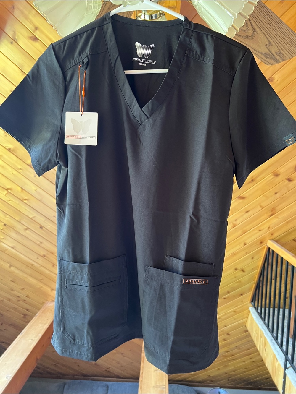 V-Neck Medical Scrub Top - Black